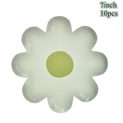 10 gab. Margrietiņu vienreizlietojamie trauki Krāsaini ziedu papīra šķīvji kāzu dekorēšanai bērniem Margrietiņas dzimšanas dienas svinību galda piederumi