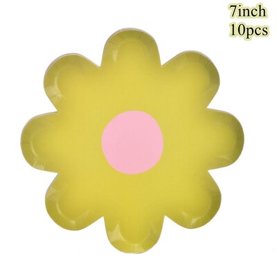 10 gab. Margrietiņu vienreizlietojamie trauki Krāsaini ziedu papīra šķīvji kāzu dekorēšanai bērniem Margrietiņas dzimšanas dienas svinību galda piederumi