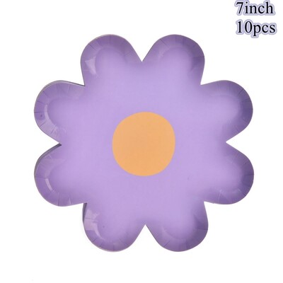 10 gab. Margrietiņu vienreizlietojamie trauki Krāsaini ziedu papīra šķīvji kāzu dekorēšanai bērniem Margrietiņas dzimšanas dienas svinību galda piederumi