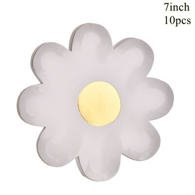 10 gab. Margrietiņu vienreizlietojamie trauki Krāsaini ziedu papīra šķīvji kāzu dekorēšanai bērniem Margrietiņas dzimšanas dienas svinību galda piederumi