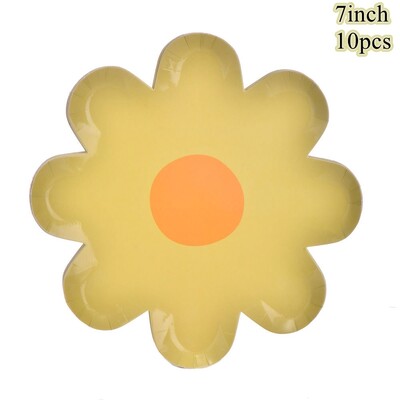 10 gab. Margrietiņu vienreizlietojamie trauki Krāsaini ziedu papīra šķīvji kāzu dekorēšanai bērniem Margrietiņas dzimšanas dienas svinību galda piederumi