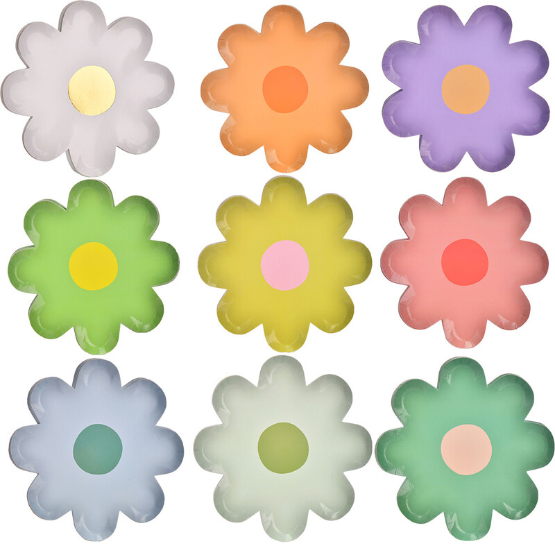 10 gab. Margrietiņu vienreizlietojamie trauki Krāsaini ziedu papīra šķīvji kāzu dekorēšanai bērniem Margrietiņas dzimšanas dienas svinību galda piederumi