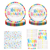 Πολύχρωμο πάρτι γενεθλίων με θέμα Σετ σερβίτσιο μιας χρήσης Χάρτινο φλιτζάνι Χάρτινο πιάτο Μαχαίρι Πιρούνι Κουτάλι Χαρτί Καλαμάκι Happy Birthday Party