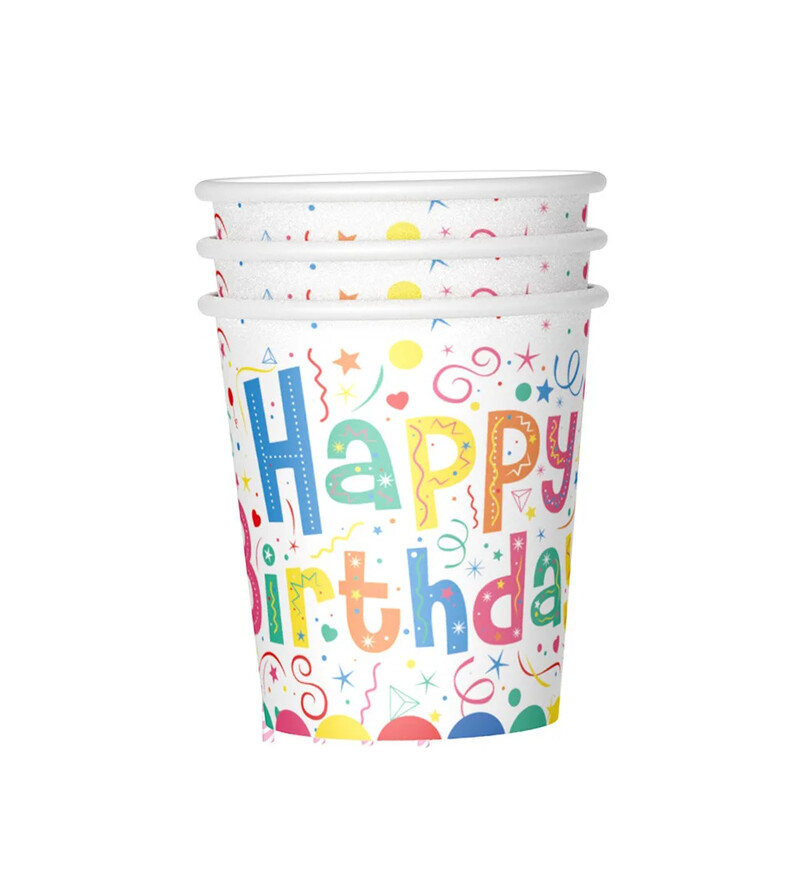 Πολύχρωμο πάρτι γενεθλίων με θέμα Σετ σερβίτσιο μιας χρήσης Χάρτινο φλιτζάνι Χάρτινο πιάτο Μαχαίρι Πιρούνι Κουτάλι Χαρτί Καλαμάκι Happy Birthday Party