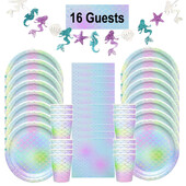16 Guests Προμήθειες Mermaid Party Σετ Σετ χάρτινα πιάτα χαρτοπετσέτες Φλιτζάνια κάτω από τη θάλασσα Θέμα Baby Shower Birthday Party Decora