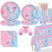 Μικρή Γοργόνα Διακόσμηση πάρτι γενεθλίων για κορίτσια γοργόνας ουρά γοργόνας Χαρτί πιάτο κούπα χαρτοπετσέτα τραπεζομάντιλο Mermaid Party Σετ σερβίτσιων μιας χρήσης