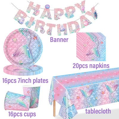 Μικρή Γοργόνα Διακόσμηση πάρτι γενεθλίων για κορίτσια γοργόνας ουρά γοργόνας Χαρτί πιάτο κούπα χαρτοπετσέτα τραπεζομάντιλο Mermaid Party Σετ σερβίτσιων μιας χρήσης