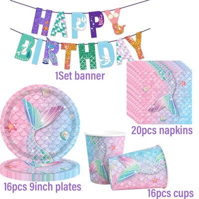 Μικρή Γοργόνα Διακόσμηση πάρτι γενεθλίων για κορίτσια γοργόνας ουρά γοργόνας Χαρτί πιάτο κούπα χαρτοπετσέτα τραπεζομάντιλο Mermaid Party Σετ σερβίτσιων μιας χρήσης