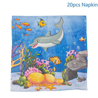 Tengeri állatok eldobható edények parti dekorációhoz Papírtányérok Csészék Szalvéták Abrosz a tenger alatt Születésnapi kellékek