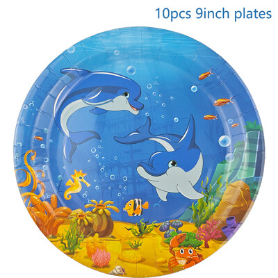 Tengeri állatok eldobható edények parti dekorációhoz Papírtányérok Csészék Szalvéták Abrosz a tenger alatt Születésnapi kellékek