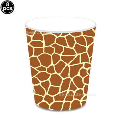 Dzīvnieku apdrukas vienreizlietojamie galda piederumi Leoparda apdrukāti papīra šķīvji Salvetes dzimšanas dienas svinībām Džungļu safari tematiskās ballītes dekorēšanai