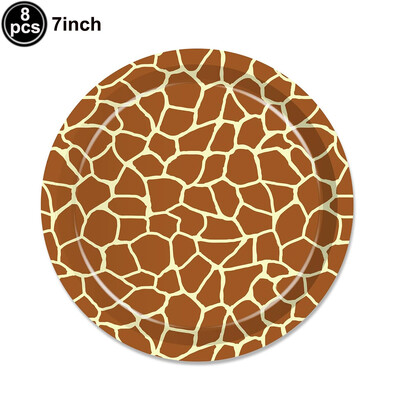 Dzīvnieku apdrukas vienreizlietojamie galda piederumi Leoparda apdrukāti papīra šķīvji Salvetes dzimšanas dienas svinībām Džungļu safari tematiskās ballītes dekorēšanai