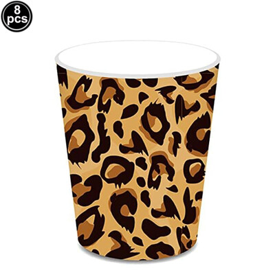 Dzīvnieku apdrukas vienreizlietojamie galda piederumi Leoparda apdrukāti papīra šķīvji Salvetes dzimšanas dienas svinībām Džungļu safari tematiskās ballītes dekorēšanai