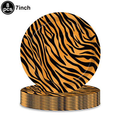 Dzīvnieku apdrukas vienreizlietojamie galda piederumi Leoparda apdrukāti papīra šķīvji Salvetes dzimšanas dienas svinībām Džungļu safari tematiskās ballītes dekorēšanai