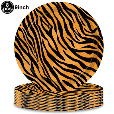 Dzīvnieku apdrukas vienreizlietojamie galda piederumi Leoparda apdrukāti papīra šķīvji Salvetes dzimšanas dienas svinībām Džungļu safari tematiskās ballītes dekorēšanai