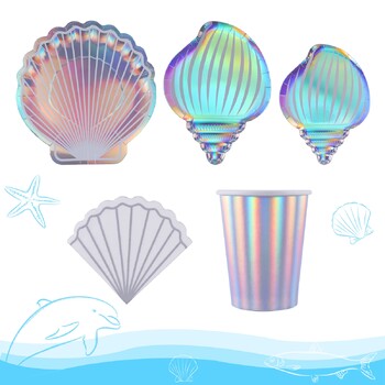 Mermaid Party Colorful Shell Serves за еднократна употреба Summer Beach Under The Sea Party Little Mermaid Girls 1st Birthday Party Decor