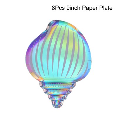 Hableányparti színes kagylós eldobható étkészlet Nyári strand a tenger alatt Party Kis sellőlányok 1. születésnapi parti dekorációja