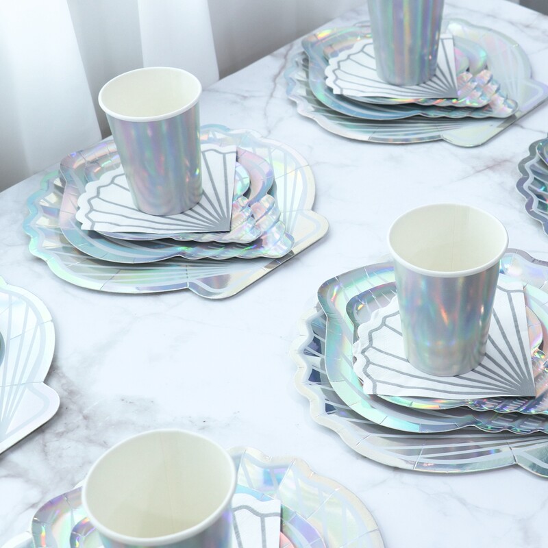 Hableányparti színes kagylós eldobható étkészlet Nyári strand a tenger alatt Party Kis sellőlányok 1. születésnapi parti dekorációja