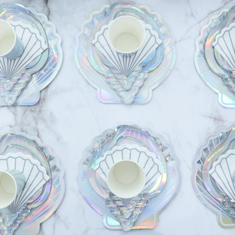 Hableányparti színes kagylós eldobható étkészlet Nyári strand a tenger alatt Party Kis sellőlányok 1. születésnapi parti dekorációja