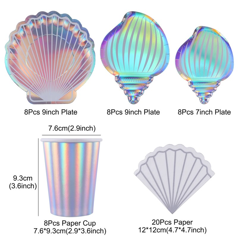 Hableányparti színes kagylós eldobható étkészlet Nyári strand a tenger alatt Party Kis sellőlányok 1. születésnapi parti dekorációja