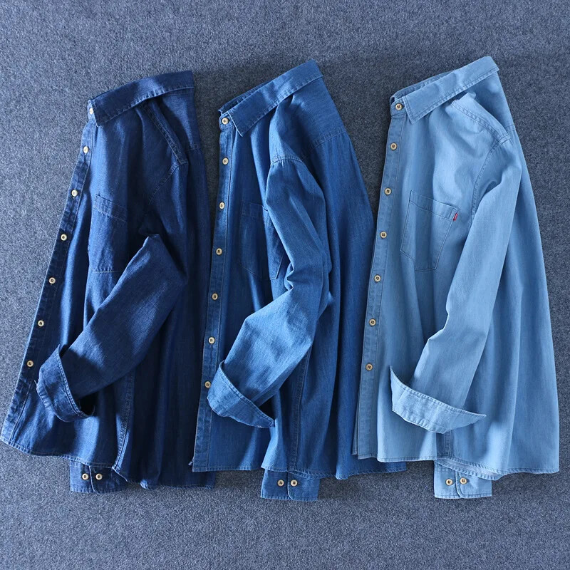 Cămașă din denim din bumbac pentru bărbați de primăvară, toamnă, la modă, ocazională, la modă, cămașă de spălat cu ridicata