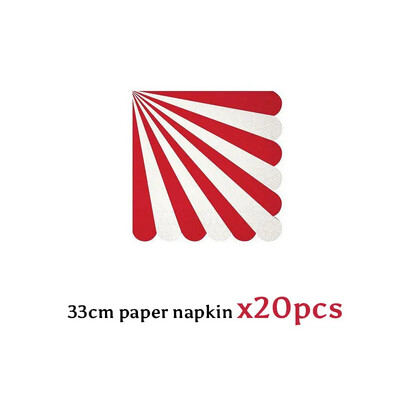 Piros fehér ezüst csíkos eldobható étkészlet cirkuszi születésnapi parti dekoráció tányérok csésze terítő szalvéta kések villák kellékek