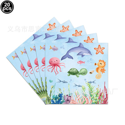 Ocean Party Επιτραπέζια Πιάτα Χαρτοπετσέτες Χάρτινα κύπελλα με θέμα τα ζώα της θάλασσας Σερβίτσιο μίας χρήσης Διακοσμήσεις για πάρτι γενεθλίων Baby Shower