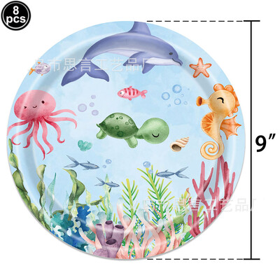 Ocean Party Επιτραπέζια Πιάτα Χαρτοπετσέτες Χάρτινα κύπελλα με θέμα τα ζώα της θάλασσας Σερβίτσιο μίας χρήσης Διακοσμήσεις για πάρτι γενεθλίων Baby Shower
