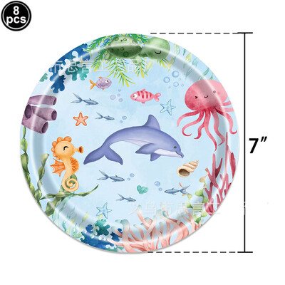 Ocean Party Επιτραπέζια Πιάτα Χαρτοπετσέτες Χάρτινα κύπελλα με θέμα τα ζώα της θάλασσας Σερβίτσιο μίας χρήσης Διακοσμήσεις για πάρτι γενεθλίων Baby Shower