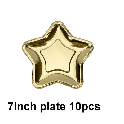 10 gab. Piecstaru zvaigžņu papīra šķīvis zelta sudraba krāsā vienreizlietojamie trauki bērnu duša dzimšanas dienas kāzu Ziemassvētku ballītes piederumi
