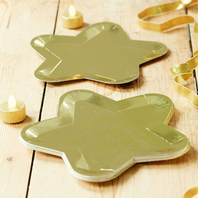 10 gab. Piecstaru zvaigžņu papīra šķīvis zelta sudraba krāsā vienreizlietojamie trauki bērnu duša dzimšanas dienas kāzu Ziemassvētku ballītes piederumi