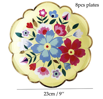 Χάρτινα πιάτα Retrol Flower Cups Γενέθλια & Γάμος Κήπος Διακόσμηση χάρτινου ποτηριού για σετ επιτραπέζιων σκευών μιας χρήσης