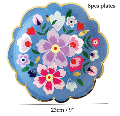 Χάρτινα πιάτα Retrol Flower Cups Γενέθλια & Γάμος Κήπος Διακόσμηση χάρτινου ποτηριού για σετ επιτραπέζιων σκευών μιας χρήσης