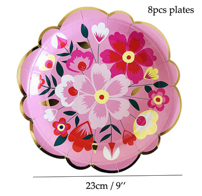 Χάρτινα πιάτα Retrol Flower Cups Γενέθλια & Γάμος Κήπος Διακόσμηση χάρτινου ποτηριού για σετ επιτραπέζιων σκευών μιας χρήσης