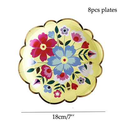Χάρτινα πιάτα Retrol Flower Cups Γενέθλια & Γάμος Κήπος Διακόσμηση χάρτινου ποτηριού για σετ επιτραπέζιων σκευών μιας χρήσης