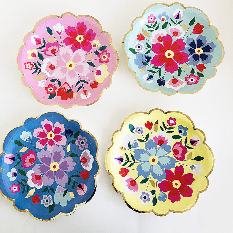 Χάρτινα πιάτα Retrol Flower Cups Γενέθλια & Γάμος Κήπος Διακόσμηση χάρτινου ποτηριού για σετ επιτραπέζιων σκευών μιας χρήσης