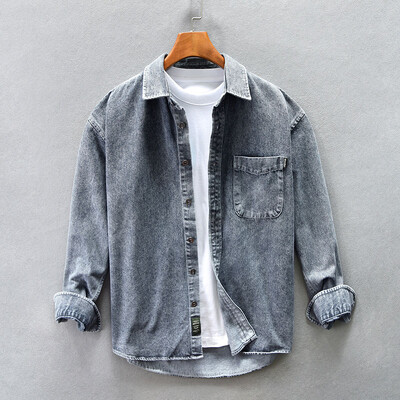 Kevad-sügis Uuemoelised meeste särgid Kvaliteetsed retropestud vabaaja teksasärgid Mehed Vintage Designer vaba aja särgid Hombre