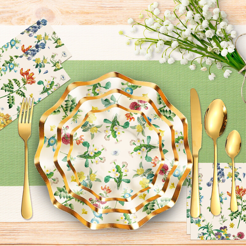 Vintage Flower Wedding Party Σετ σερβίτσια μιας χρήσης Χάρτινα Πιάτα Γενέθλιας Πιατάκια Κύπελλα Baby Shower Party Τραπεζάκι Ντιππού