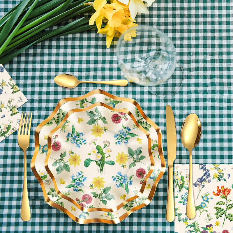 Vintage Flower Wedding Party Σετ σερβίτσια μιας χρήσης Χάρτινα Πιάτα Γενέθλιας Πιατάκια Κύπελλα Baby Shower Party Τραπεζάκι Ντιππού