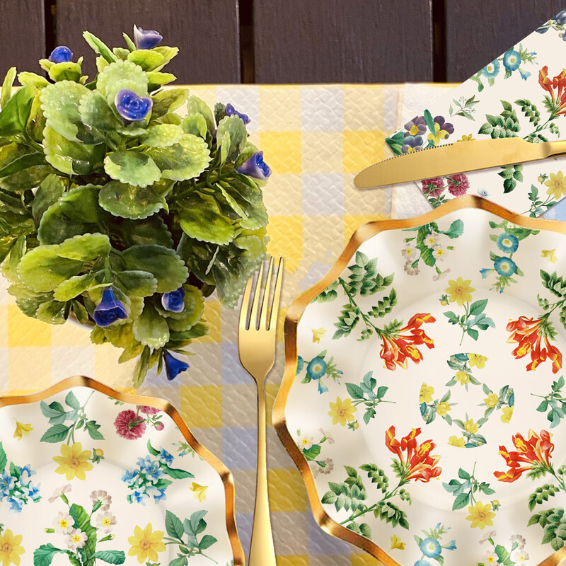 Vintage Flower Wedding Party Σετ σερβίτσια μιας χρήσης Χάρτινα Πιάτα Γενέθλιας Πιατάκια Κύπελλα Baby Shower Party Τραπεζάκι Ντιππού