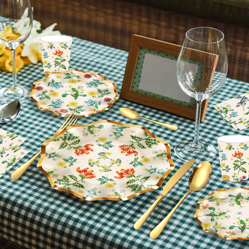 Vintage Flower Wedding Party Σετ σερβίτσια μιας χρήσης Χάρτινα Πιάτα Γενέθλιας Πιατάκια Κύπελλα Baby Shower Party Τραπεζάκι Ντιππού