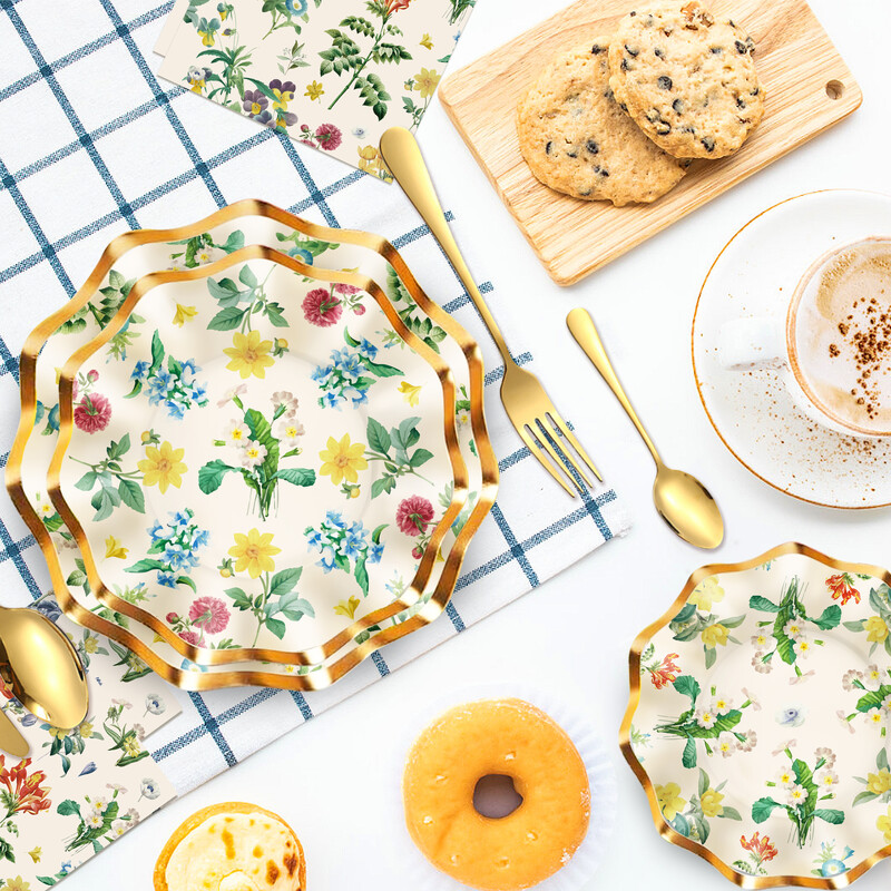 Vintage Flower Wedding Party Σετ σερβίτσια μιας χρήσης Χάρτινα Πιάτα Γενέθλιας Πιατάκια Κύπελλα Baby Shower Party Τραπεζάκι Ντιππού