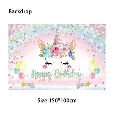 Vienradža galda piederumu komplekts Meitene Unicorn tēma Papīra krūzes Šķīvji Baloni Dekors Priecīgs fons Ballīšu piederumi Bērniem Labvēlības Dāvana