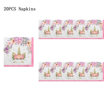 Vienradža galda piederumu komplekts Meitene Unicorn tēma Papīra krūzes Šķīvji Baloni Dekors Priecīgs fons Ballīšu piederumi Bērniem Labvēlības Dāvana