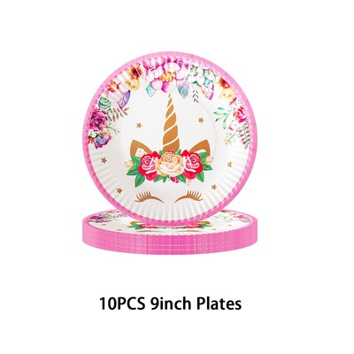 Vienradža galda piederumu komplekts Meitene Unicorn tēma Papīra krūzes Šķīvji Baloni Dekors Priecīgs fons Ballīšu piederumi Bērniem Labvēlības Dāvana