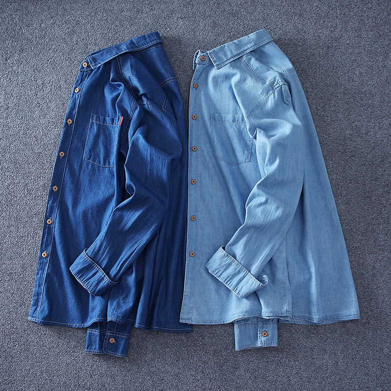 Jauns modes džinsa krekls Vīriešu darba apģērbs krekls ar garām piedurknēm Pavasara un rudens apģērbs Eiropas un Amerikas mazgāšanas krekls Izmērs XL-8XL