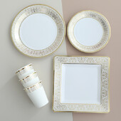 Zelta mežģīņu vienreizlietojamie trauki papīra krūzes dzimšanas dienas svinību dekorācijas kāzu dekorācijas bērnu vannas piederumi