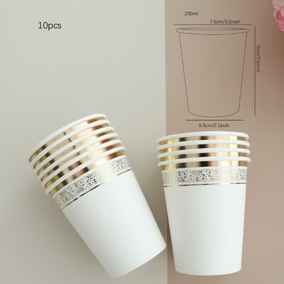 Zelta mežģīņu vienreizlietojamie trauki papīra krūzes dzimšanas dienas svinību dekorācijas kāzu dekorācijas bērnu vannas piederumi