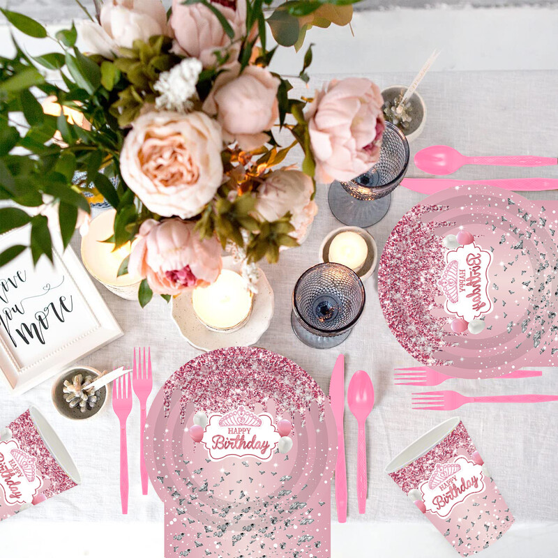 Rozā dimanta daudz laimes dzimšanas dienā bērnu dušas ballīšu rotājumi Galdauts Reklāmkarogs Galda piederumi Meiteņu līgavas dušas piederumi pieaugušajiem