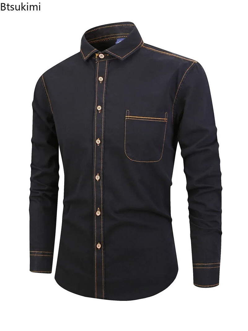 2024. gads. Vīriešu ikdienas džinsa krekli ar garām piedurknēm.